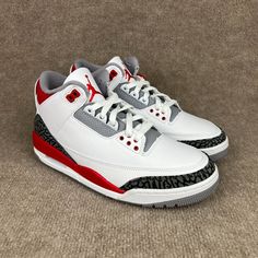 Item: Nike Air Jordan 3 Retro - Fire Red Size: Men's 9 Year: 2022 Condition: Brand New, Never Worn, With Original Box And Accessories - Shipped Through Usps With Tracking Confirmation - Handling Time 1-2 Business Day - Feel Free To Ask Any Questions You May Have - Everything Is 100% Authentic Air Jordan 4 White Leather With Rubber Sole, White Leather Air Jordan 4 With Rubber Sole, Air Jordan 4 Low-top With White Sole, Low-top Running Shoes With Red Sole For Light Sports, Low-top Air Jordan 4 With Contrast Sole, White Sole Air Jordan 4 Low-top With Contrast Sole, Red Leather Sneakers For Light Sports, Air Jordan 4 Low-top With Contrast Sole, White Mid-top Air Jordan 4 With Branded Insole