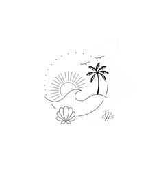 Praia, sol, mar, concha Tattoos For The Beach, Beach Tattoo Drawing, Beach Love Tattoo, Fineline Beach Tattoo, Minimalistic Beach Tattoo, Beach Flash Tattoo, Small Beachy Tattoos For Women, Cute Beach Tattoo, Simple Beach Tattoo For Women