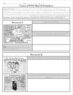 In this Mini-DBQ Worksheet, students explore 6 Documents that help give context to the causes of WWI.Perfect for students to complete alone or with a partner. World History Classroom, Fall Worksheets, Social Studies Education, History Worksheets, Teacher Treats, History Classroom, Art Worksheets