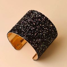 You Will Love This Gold And Black Glitter Bracelet. Glamorous Cuff Bracelet For Party, Glamorous Party Cuff Bracelet, Trendy Adjustable Cuff Bracelet For Party, Chic Cuff Bracelets For Party, Chic Cuff Bracelet For Party, Adjustable Glamorous Cuff Bracelet For Parties, Adjustable Glamorous Party Cuff Bracelet, Glamorous Adjustable Cuff Bracelet For Party, Trendy Party Bangle Cuff Bracelet