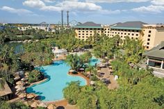 an aerial view of the resort and pool area