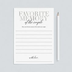 a notepad with a pencil next to it on top of a gray surface, which reads favorite memory of the couple