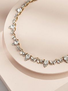 Aurora Crystal Collar Statement Necklace – Olive + Piper    #statementnecklace #crystalnecklace #weddingjewelry Diamond Cross Necklace Gold, Floating Diamond Necklace, Sideways Initial Necklace, Delicate Gold Necklace, Diamond Cross Necklaces, Pretty Princess, Rings Diamond, Diamond Cross Pendants