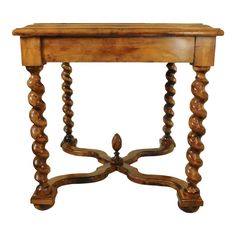 an old wooden table with two legs