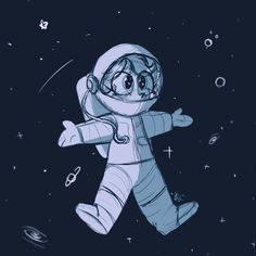 an astronaut floating in the air with his arms outstretched