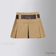 Lasaky - Pleated Solid Color Half Skirt with Elastic High Waistband and Waist Belt Pleat Skirt, Cloth Belt, Skirts For Kids, Brown Outfit, Half Skirt, Skirt Belt, Olivia Mark, Short Girls, Waist Belt