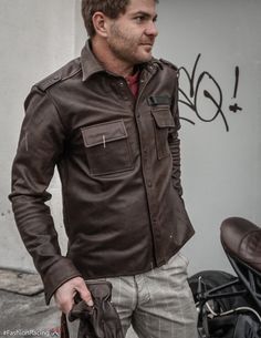 ✂️ Want to see more leather vests and leather jackets ? Please click on https://www.etsy.com/shop/FashionRacing?section_id=21524124 FashionRacing ✂️Leather Trucker / Leather Shirt Jacket features the classic silhouette of trucker jacket, but seriously upgraded in premium leather. Real cow leather Zippers YKK Functional pockets Leather shirt | Men leather shirt | Motorcycle leather shirt | Gray leather shirt | Custom leather shirt | Men leather jacket | Cafe Racer #FashionRacing ✂️ Made with love Rugged Leather Biker Jacket With Pockets, Urban Leather Jacket For Urban Adventures, Leather Jacket For Urban Adventures, Leather Long Sleeve Jacket For Urban Adventures, Long Sleeve Leather Jacket For Urban Adventures, Urban Brown Leather Jacket, Urban Brown Biker Jacket With Pockets, Urban Leather Jacket For Fall, Brown Leather Biker Jacket With Pockets