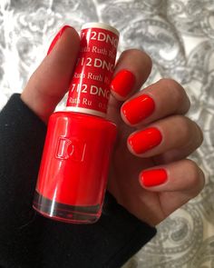 Red Orange Gel Polish, Neon Nail Polish Colors, Dnd Ruth Gel Polish, Neon Red Gel Polish, Dnd 712 Ruth Nails, Red Orange Gel Nails, Dnd Red Nail Colors