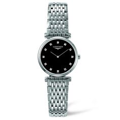 Longines La Grande Classique Quartz Black Dial Stainless Steel Watch 24MM L42094586 Longines La Grande Classique, Longines Hydroconquest, Tiffany Diamond, Longines Watch, Ladies Watches, Vs Diamond, Watches Unique, Steel Watch, Stainless Steel Watch