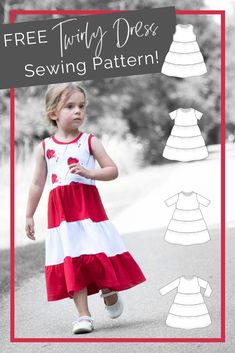 Twirly Dress Pattern, Tiered Dress Pattern, To Sew Clothes, Kids Clothes Patterns, Twirly Skirt, Twirly Dress, Sewing Kids Clothes, Girls Dress Sewing Patterns