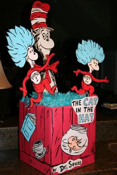 the cat in the hat box is made out of cardboard and has dr seuss on it