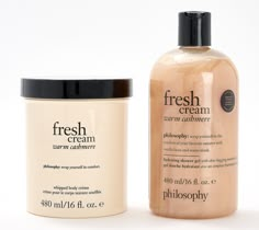 Wrap yourself in the cozy and indulgent scent of philosophy's fresh cream warm cashmere. Inspired by life's indulgent luxuries, fresh cream warm cashmere is plush and inviting -- a delicious blend of warm coconut, cashmere wood, vanilla bean, creamy sandalwood, and musk.   Start in the shower with the ultra-creamy, iconic shower gel that has been upgraded with a skin-hugging moisture complex that respects your body s moisture barrier and efficiently cleanses and comforts dry skin. Formulated wit Philosophy Body Butter, Warm Cashmere Philosophy, Philosophy Warm Cashmere, Vanilla Cashmere Perfume, Philosophy Lotion, Vanilla Body Care, Fresh Cream Warm Cashmere, Smell Good Products, Cashmere Scent