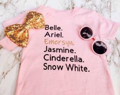 Disney Princess Names, Disney Christmas Gifts, Disney Princess Shirt, Personalized Disney Shirts, Cinderella Shirt, Little Mermaid Shirt