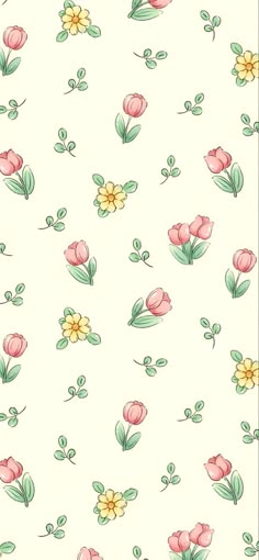 a white background with pink and yellow flowers on it