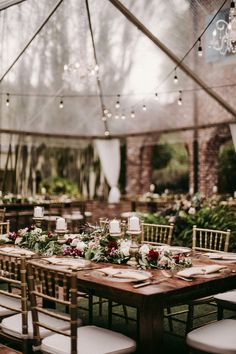 an instagram page with tables and chairs set up for a wedding reception in a tent