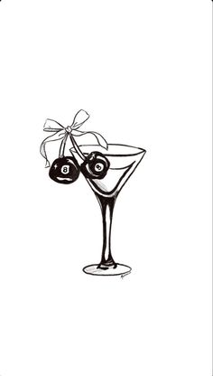 an ink drawing of a martini with olives on the rim and garnish