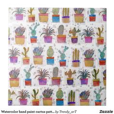 a painting of many different kinds of cacti and succulents on a white background