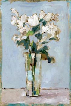 a painting of white flowers in a vase