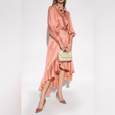 New With Tags Zimmermann Long Sleeve Silk Wrap Midi Dress Color Dusty Pink Zimmermann's Signature Silk Charmeuse Wrap Dress Features An Artfully Asymmetric Skirt And Voluminous Balloon Sleeves Gathered Into Deep, Narrow Cuffs. Unlined True Wrap Style With Side Tie Closure Shawl Collar Surplice V-Neck Long Sleeves With Hidden-Zip Cuffs 100% Silk Dry Clean Imported I Have Multiple Sizes. 2x Zimmermann Size 1 - Us 6 2x Zimmermann Size 2 - Us 8 Us 6 Measurements Bust 35” Waist 27.5” Us 8 Measurement Feminine Formal Dress With Asymmetrical Hem, Feminine Asymmetrical Midi Dress For Evening, Elegant Spring Maxi Dress With Asymmetrical Hem, Feminine Midi Dress With Asymmetrical Hem For Formal Occasions, Feminine Midi Dress With Asymmetrical Hem For Formal Events, Asymmetrical Spring Maxi Dress For Formal Occasions, Spring Formal Maxi Dress With Asymmetrical Hem, Feminine Asymmetrical Midi Dress For Formal Occasions, Feminine Formal Midi Dress With Asymmetrical Hem