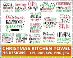 christmas kitchen towel svg bundle for cricut, silhouettes and other cutting machines