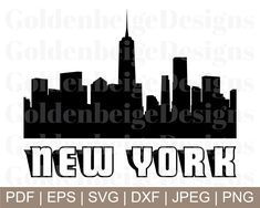 the new york skyline is shown in black and white, with the word's name below