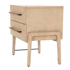 a wooden cabinet with two drawers on one side and an open drawer on the other