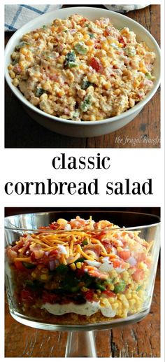 two pictures of different types of cornbread salad