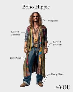 Boho Style and Substyles Mens Hippie Fashion, Hippie Outfits Men, Bohemian Outfit Men, Boho Men Style, Bohemian Outfits