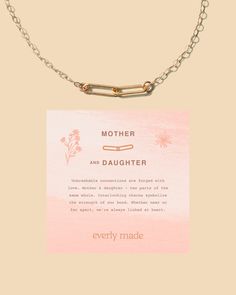 "unbreakable connections are forged with love. mother & daughter--two parts of the same whole. interlocking charms symbolize the strength of our bond. whether near or far apart, we're always linked at heart. this is the chic mother & daughter necklace you've been looking for! choose up to 8 links to symbolize each person in your family. details: sterling silver, 14kt gold filled or 14kt rose gold filled * 16\" + 2\" extender * comes with product meaning card & in its own gift box * cable chain w Dainty Everyday Charm Necklaces For Mother's Day, Meaningful Charm Necklace Gift, Dainty Clavicle Chain Jewelry As Gift For Mom, Dainty Collarbone Chain Jewelry As Gift For Mom, Rose Gold Jewelry With Adjustable Chain For Mom, Mother's Day Silver Charm Necklace, Meaningful Jewelry Gift For Her, Meaningful Jewelry As A Gift For Her, Mother's Day Rose Gold Necklaces With Adjustable Chain