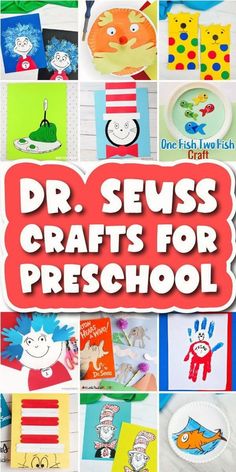 the dr seuss crafts for preschool book is shown in red and green, with pictures of