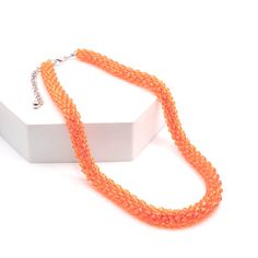 Orange Glass Beads 2.5 inch extender chain Adjustable Chain Necklace With Colorful Round Beads, Multi-strand Beaded Chain Necklace Gift, Round Beads Crystal Necklace With Lobster Clasp, Crystal Necklaces With Round Beads And Lobster Clasp, Adjustable Beaded Chain Necklace With Round Beads, Glass Beaded Necklace With Beaded Chain For Party, Glass Beaded Necklaces For Party, Adjustable Amber Beaded Necklace, Glass Beaded Necklace For Party