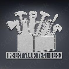 the word insert your text here is cut out of paper with tools and hammers in it