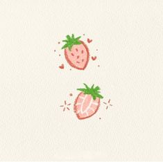 two strawberries on a white background with hearts