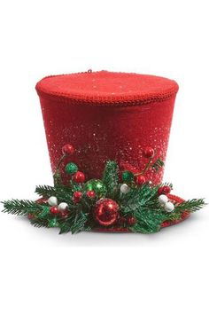 Shop For RAZ 10.5 Red Top Hat Christmas Decoration Cardboard Hat, Red Top Hat, Christmas Cardboard, Metallic Ornaments, Christmas Ornament Storage, Christmas Tree Storage, Raz Imports, Ideas Para Navidad, Candy Cane Lane