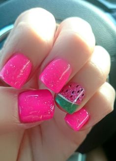 My watermelon nails... Thought I'd share.. So cute for summer!! Nails Design Summer, August Nails, Christmas Easy, Summer Gel Nails, Summer Toe Nails, Nails Christmas, Bright Nails