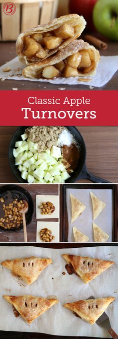 apple turnovers with apples in the background, and an image of sliced apples next to them