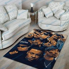 the obama presidential rug is shown in front of two couches