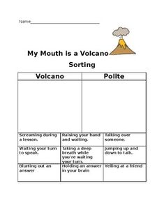 the volcano activity sheet for students to practice their volcanos and how they use it