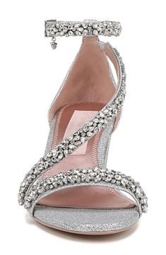 Sparkling crystals and a metallic upper add a dazzling finish to your special-occasion look in a sleek ankle-strap sandal lifted by a thick block heel. 2 1/4" heel Adjustable ankle strap with buckle closure Textile upper and lining/synthetic sole Imported Glamorous Sparkling Heels For Gala, Glamorous Sparkling Heels For Cocktail, Sparkling Block Heel Heels For Gala, Sparkling Block Heel Wedding Sandals, Elegant Block Heel Sparkling Sandals, Glamorous Ankle Strap Heels For Events, Elegant Sparkling Block Heel Sandals, Silver Sandals With Rhinestones For Events, Glamorous Low Heel Glitter Sandals