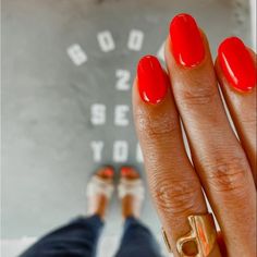 These Look Amazing! A Gel Mani In An Instant! Red Professional Nails, Lava Dnd Nails, Off Red Nails, 2023 Simple Nails, Dnd Shocking Orange, Dnd 638 Red Mars, Red Orange Gel Nails, Red Gel Colors, Nails 2023 Trends Summer Red