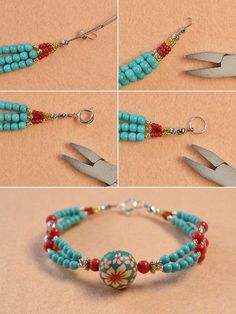 Wanna make ethnic beaded bracelet? Here I will show you a green turquoise beads bracelet, hope you will like it. Supplies you’ll need in making the multiple strands bracelet: 8mm Red Opaque Acrylic… Multiple Strand Bracelet, Anting Manik, Beaded Bracelets Tutorial, Turquoise Bead Bracelet, Beaded Bracelets Diy, Jewelry Making Tutorials, Diy Schmuck