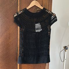 Short Sleeve Cap Sleeve Tshirt Top. Crochet Yarn And Knitted Material. Jet Black Color. Comes With The Tank Top Underneath. Open To Offers. Size P. Crochet Short Sleeve, Jet Black Color, Crochet Short, Black Crochet, Knitting Materials, Crochet Yarn, Jet Black, Cap Sleeve, Cap Sleeves