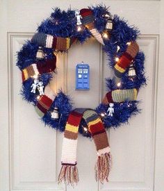 a doctor who themed wreath hangs on the front door