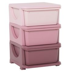 three pink storage containers stacked on top of each other