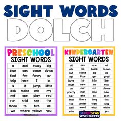 sight words dolchs for preschool and pre - school students to practice sight words