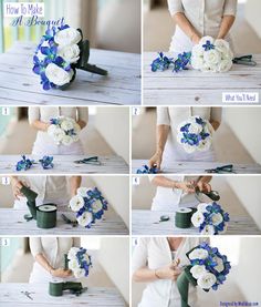 how to make a bridal bouquet with white and blue flowers