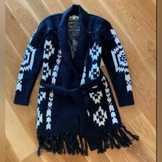 New With Tags Idyllwind Aztec Fringe Cardigan Sweater Black White Xs. Comes With Belt. Fringe Cardigan, Sweater Black, Black Sweaters, Cardigan Sweater, Sweater Cardigan, Sweaters & Cardigans, Cardigans, Sweaters For Women, Black White