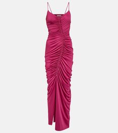 Ruched jersey maxi dress in pink - Victoria Beckham | Mytheresa Victoria Beckham Outfits, Jersey Maxi Dress, Color Name, Maxi Jersey Dress, Victoria Dress, Pink Maxi Dress, Style Maxi Dress, Victoria Beckham, Elegant Fashion