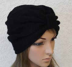 Knitted turban hat for women . The turban hat is really modern, nice and comfortable head accessory. Please note : I make these hats to order, I need 7-10 days for processing, depending on the number of orders at the particular moment. The Hat is available in three different sizes : S- 51-54 cm (20-21 inches) in circumference M- 54-57 cm (21-22.5 inches) in circumference L- 57-60 cm (22.5-23.5 inches) in circumference If you would like the hat in special size ,please contact me I will make it fo Knitted Turban, Black Turban, Knit Turban, Turban Hat, Handmade Hat, Hat For Women, Head Accessories, Skull Cap Beanie, Knitted Hat