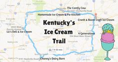 kentucky's ice cream trail map with an image of a cupcake on top